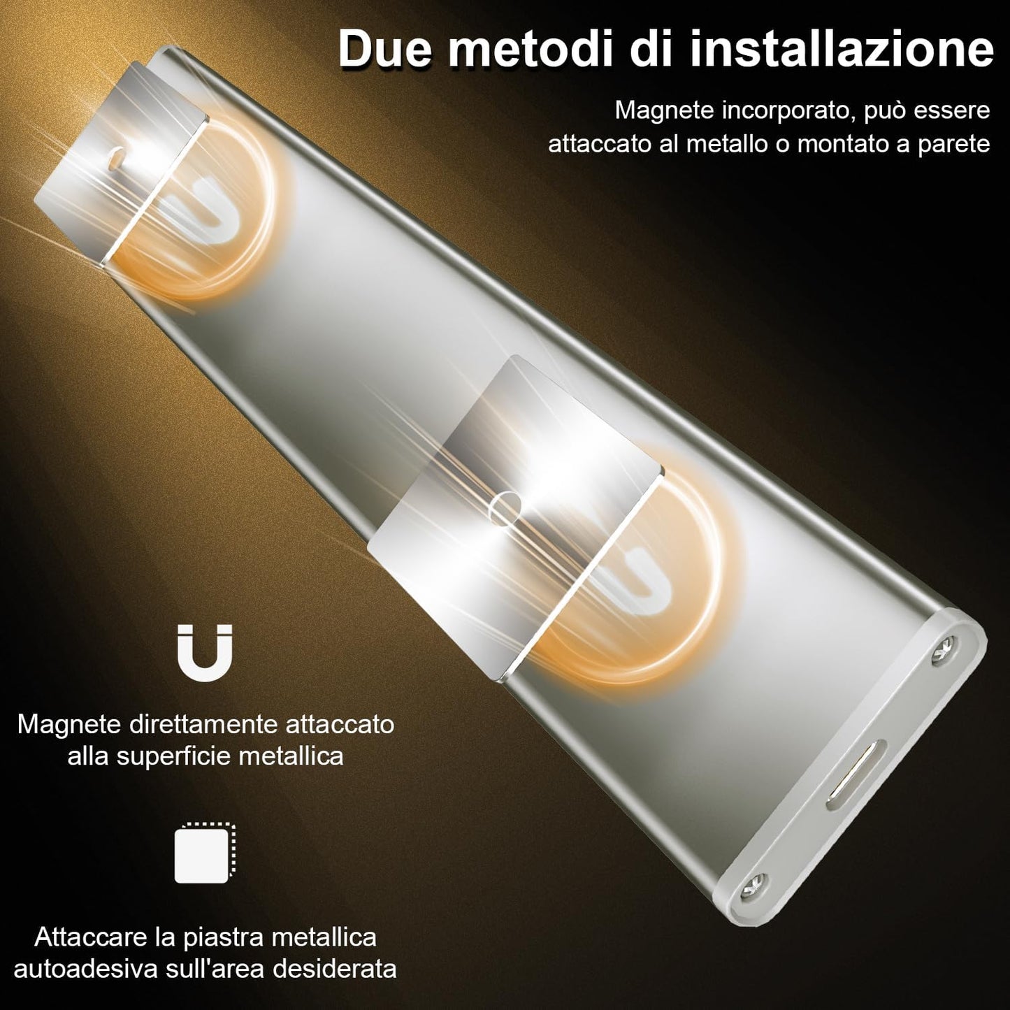 Luce LED Sotto pensile con Sensore. Ricaricabile. Magnetica