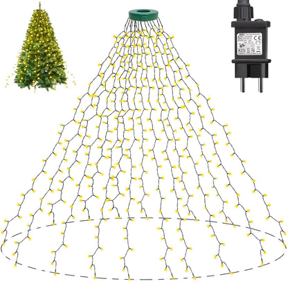 Joycome Luci Natale Albero 400 LED 2Mx16 Fili Mantello Luci Albero di Natale, 8 Modalità Luci Albero di Natale a Cascata con Anello, Impermeabile Luminarie Natalizie per Interno Esterno Decorazioni